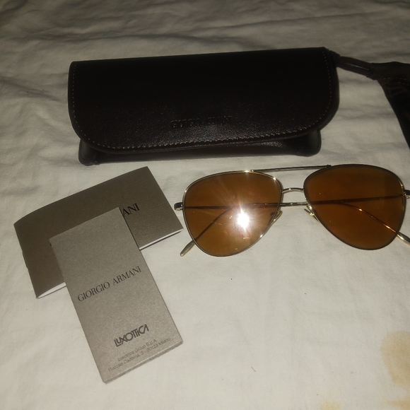Brand New Giorgio Armani Gold Mirror Orange Aviator Sunglasses main image 5